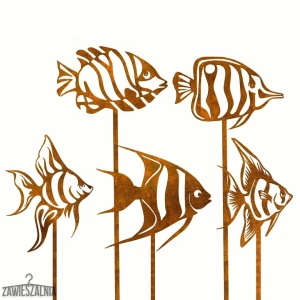 Tuindecoratie – set van 5 decoratieve vissen van Corten staal XXL 103 cm