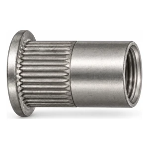 Blindklinkmoer roestvrij staal A4 M8×16 mm – platte kop, gekartelde schacht – doos 250 stuks
