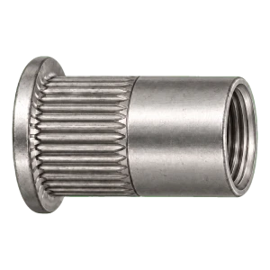 Blindklinkmoer roestvrij staal A4 M10×22 mm – platte kop, getande schacht – doos 250 stuks