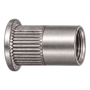 Blindklinkmoer roestvrij staal A4 M6×14,5 mm – platte kop, getrommelde schacht – doos 250 st.