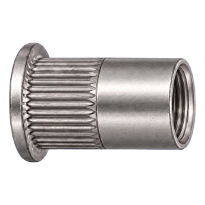 Blindklinkmoer roestvrij staal A2 M6×14,5 mm – platte kop, gekartelde schacht – doos 250 stuks