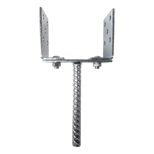 Verstelbare paalhouder om in te betonneren (met draadstang) 0–165 mm – draadstang 190 mm, verzinkt