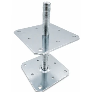Verstelbare paalhouder 160×160 mm, schroefdraad M24 – hoogte 250 mm, verzinkt