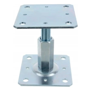 Verstelbare paalhouder 80×80 mm, schroefdraad M20 – hoogte 90–150 mm, verzinkt