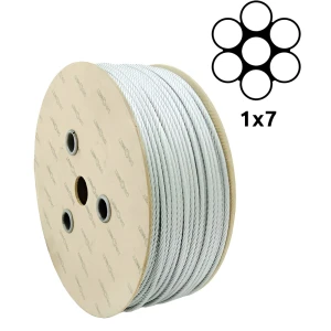 Verzinkte staalkabel Ø1,0 mm 1×7 enkelvoudige vlechting – verkoop per meter