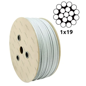 Verzinkte stalen kabel Ø2,0 mm enkelstrengs 1×19 – verkoop per meter