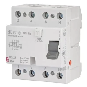 Aardlekschakelaar 4P 40A 100mA typ AC EFI-P4 AC 40/0.1 002061622 ETI