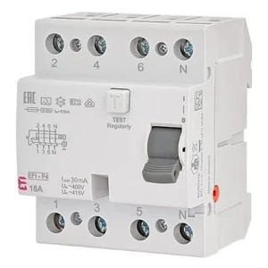 Aardlekschakelaar 4P 40A 30mA type AC EFI6-P4 AC 40/0.03 002061652 ETI