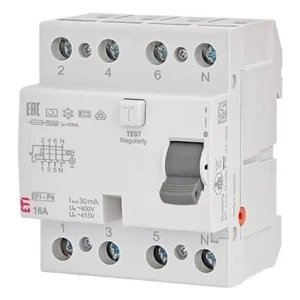 Aardlekschakelaar 4P 25A 30mA typ AC EFI6-P4 AC 25/0.03 002061651 ETI
