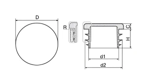 Inslagdop rond Ø 25 mm, zwart