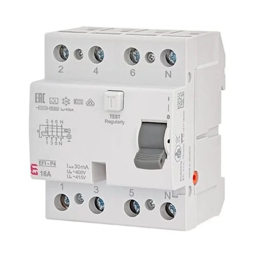 Aardlekschakelaar 4P 25A 30mA typ AC EFI6-P4 AC 25/0.03 002061651 ETI GPV-401-137