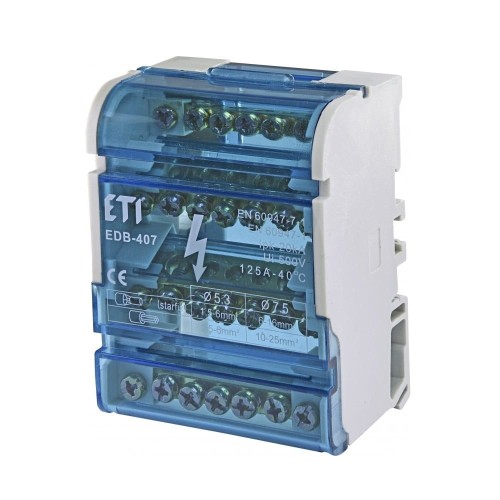 Schakelblok 4-polig 125A 7-polig TH35 EDB-407 001102303 ETI GPV-401-144