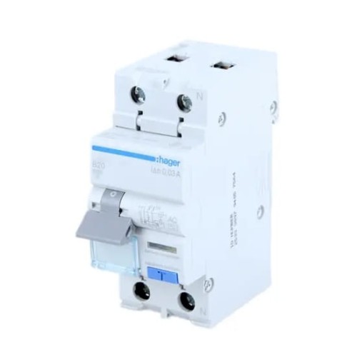 Aardlekschakelaar met overstroomcomponent B 10A 1P+N 6kA 30mA typ AC ADC910D HAGER GPV-401-157