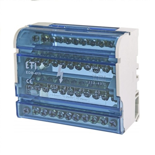 Schakelblok 4-polig 125A 11-Klemmen TH35 EDB-411 001102304 ETI GPV-401-182