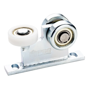 Loopwagen 70 voor hangende poort 2 stalen rollen en 1 van kunststof - smalle basis