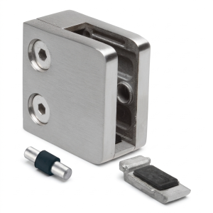 Glashouder 6-10,76 mm 45x45x26 mm beugel en pin AISI 304 vlak systeem glans