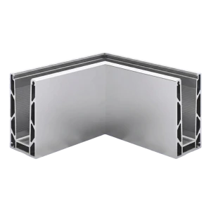 Kozza KE100 – U-profiel buitenhoek 90° voor volledig glazen balustrades, aluminium, matte anodisering