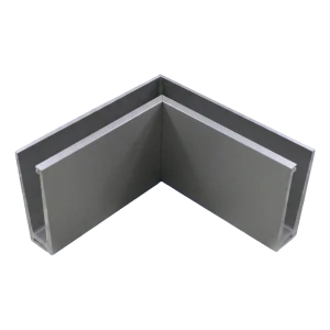 Aluminium binnenhoekprofiel voor volledig glazen balustrades 200×120×45 mm – montage van bovenaf, satijn