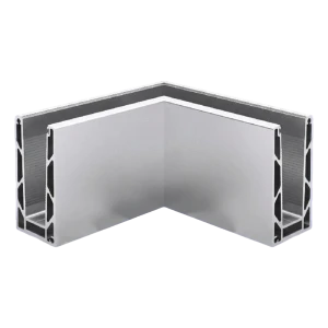 Kozza KE100 – U-profiel binnenhoek 90° voor volledig glazen balustrades, bevestiging van bovenaf