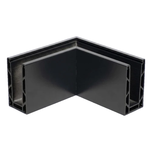 Kozza KE 100 – U-profiel hoekstuk extern 90° voor volledig glazen balustrades, donkergrijs RAL 7021 000-858 (1)