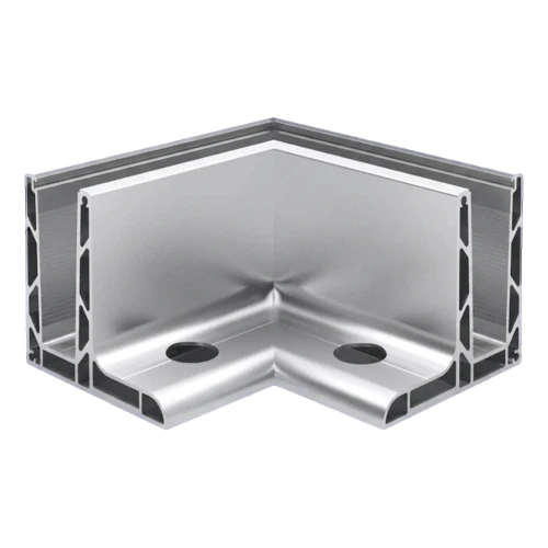 Kozza KE 105 – L-profiel hoek 90° voor volledig glazen balustrades, extern, lengtemontage van bovenaf 000-866 (1)