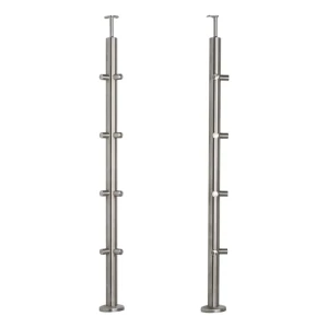 PSG hoek balustradepaal roestvrij staal AISI 304 ø42,4 mm H1060 mm met houders voor buisjes ø12 mm